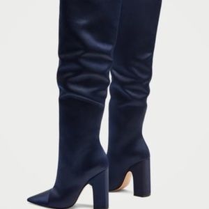 Zara Blue Sateen  knee boots
